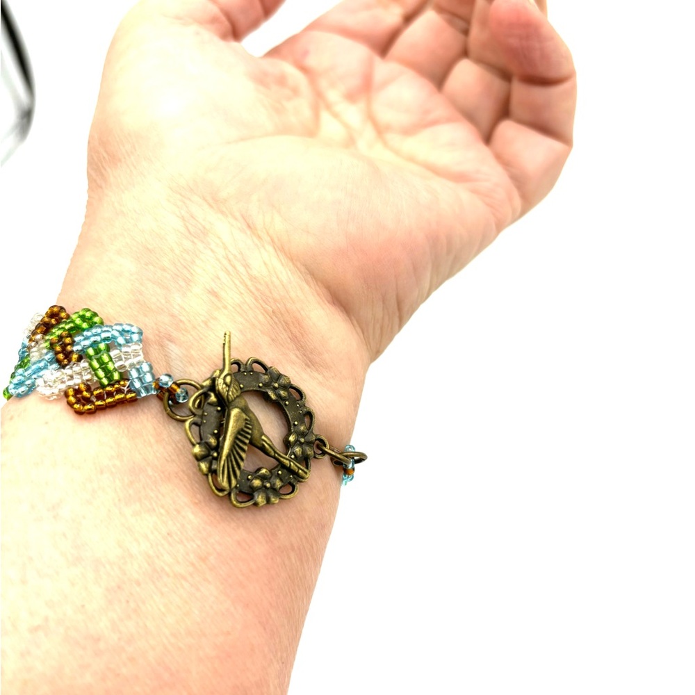 HAND CRAFTED Celtic Knot Beaded Bracelet Earth Tones - Picture 3 of 9